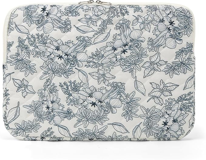Puffy Laptop Sleeve 13-15.6 Inch Cute Quilted Laptop Protective Case Padded Floral Computer Sleeve for MacBook (B-Dark Blue, 13 Inch)