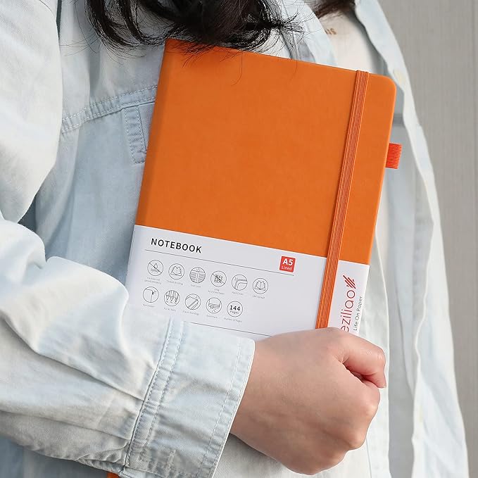 Lined Journal Notebooks with Pen Loop, Hardcover Notebook Journal for Work, 100Gsm Premium Thick Paper with Inner Pocket, Medium 5.7''''x8.4'''', ?Orange, Ruled, 1 Pack