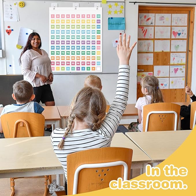 Hundred Pocket Chart, Hundreds Chart with 139 Number Cards Counting Pocket Chart Number Chart 1-100 for Kids for Wall Classroom Counting Organizer for Teacher Kids Classroom Home(White)