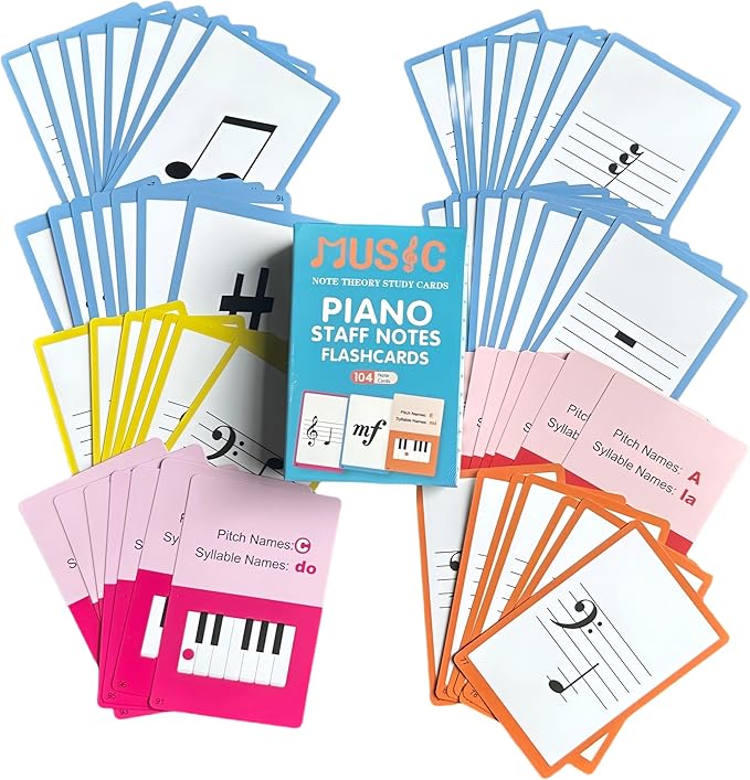 Piano Staff Notes Flashcards, Piano Staff Theory and 104 Sheets Flash Cards, Fun Educational Flashcards for Piano, Music Learners
