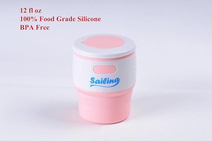Sailing. Collapsible Portable Reusable Silicone 12 fl oz Drinking/Coffee Cup/Mug. 100% high quality food grade silicone. BPA Free (Pink)