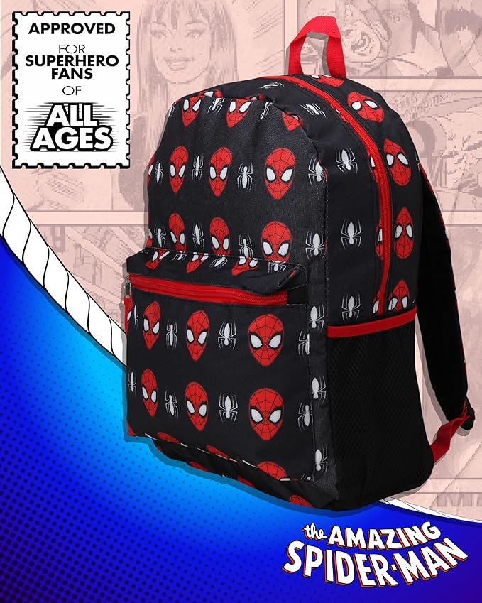 Fast Forward Spiderman Kids Backpack - 16 Inch Durable Spiderman Backpack for Kids Boys & Girls With Adjustable Padded Straps, Spider-Man Black