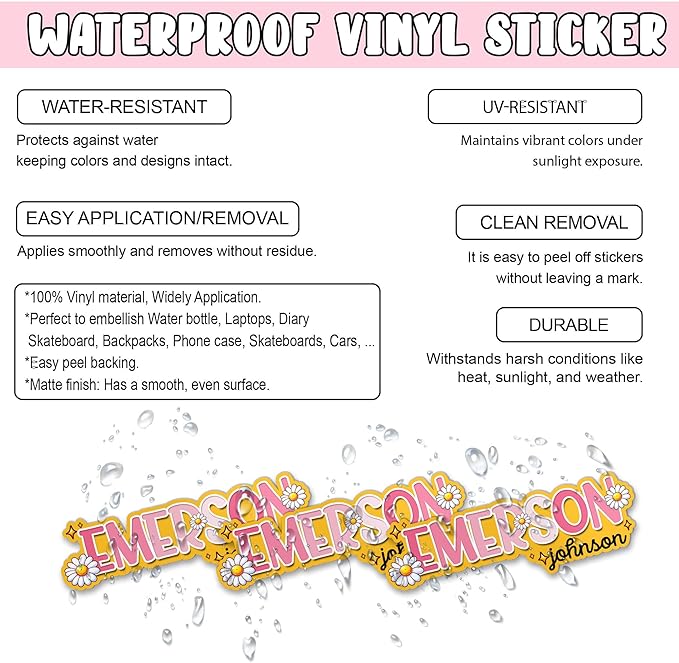 Custom Floral Name Sticker Personalized Text Flower Colorful Aesthetic Elegant Decal Waterproof Die Cut Vinyl DTF Decal Unisex Gift for Laptop Helmet Car Cup Phone Tablet for Male Female