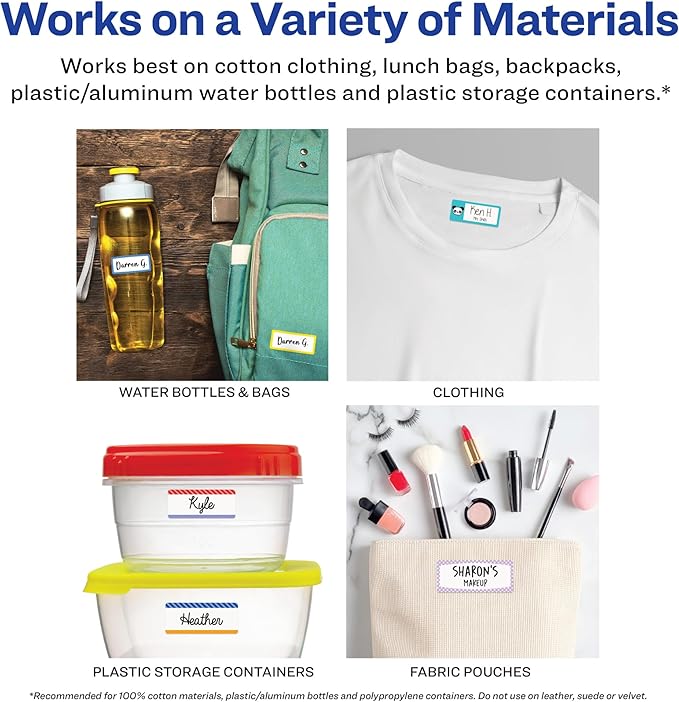 Avery No-Iron Fabric Name Labels, Playful Stripes Preprinted Designs, Handwrite Only, 24 Preprinted Labels (40774)