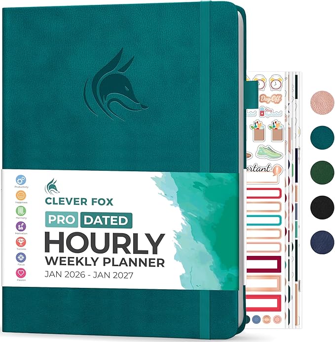 Clever Fox Planner PRO Schedule Dated (Jan 2026–Jan 2027) – Weekly & Monthly Life Planner with Time Slots, Appointment Book and Daily Organizer to Increase Productivity, A4 Hardcover – Dark Teal