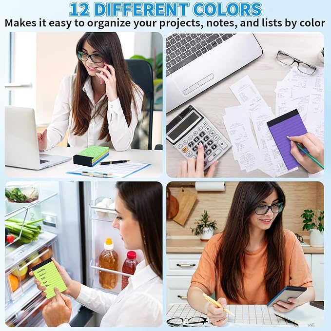 Oleitodh 48 Pack 3 x 5 Inch Note Pads 12 Colors Mini Memo Pads