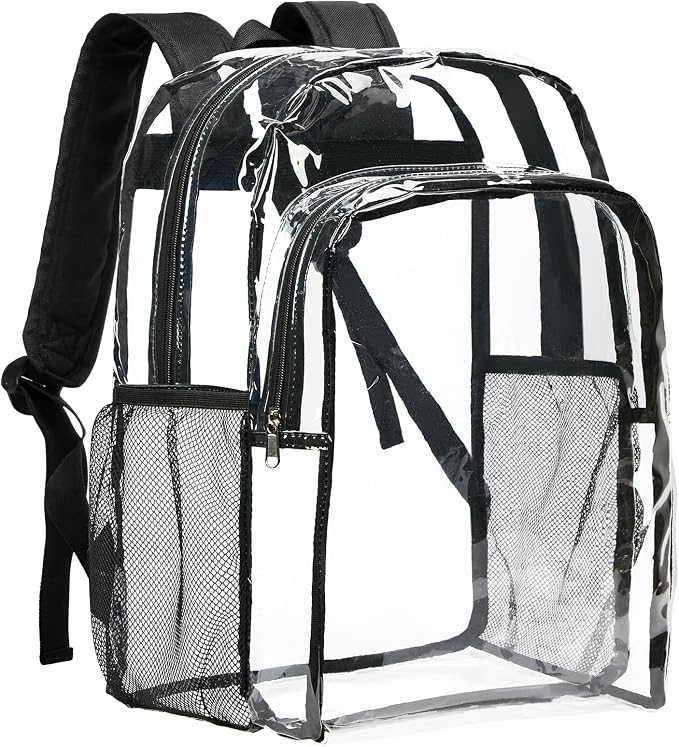 Vorspack Clear Backpack Heavy Duty - Transparent See Through Backpacks Extra Large Clear Bookbag for College Work Travel - Black