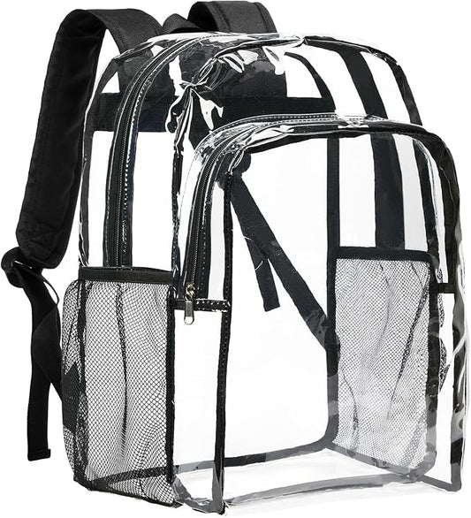 Vorspack Clear Backpack Heavy Duty - Transparent See Through Backpacks Extra Large Clear Bookbag for College Work Travel - Black