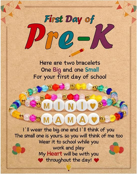BAYLAY Back to School Bracelet - First Day of School Preschool/Kindergarten/1st Grade/2nd Grade/Back to School Stuff Gifts Supplies Mommy and Me Mommy Daughter Bracelets Heart Beaded Bracelets Gifts