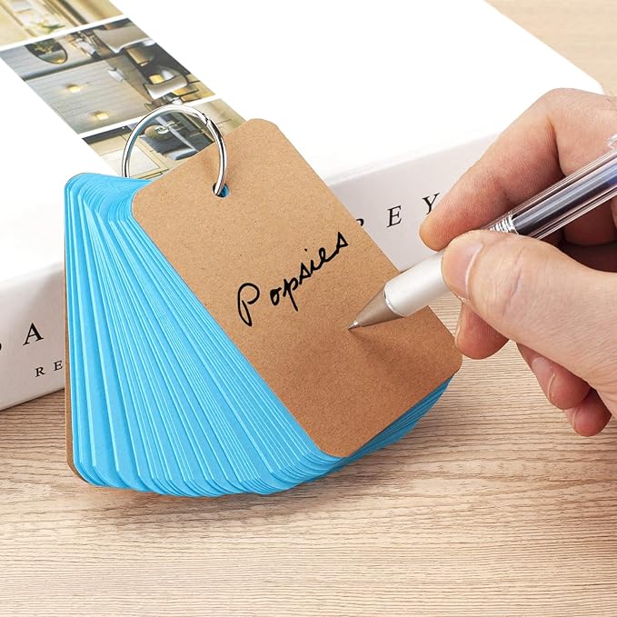 Blank Flash Cards with Ring for Studying, Colored Index Cards with Ring 8 Pack, 2.2"x3.5", 400 Counts Note Cards Heavy Weight, Hole-punched Cardstock, Word Vocabulary Card, Playing Cards