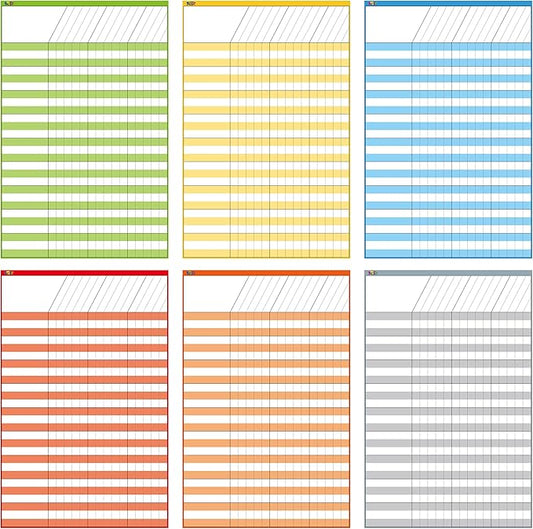 6 Pack Dry Erase Incentive Chart, 6 Multi-Color Tracking Chart for Chore/Responsibility/School Attendance/Homework Progress Tracking, 27 Rows X 15 Columns (11" x 17")