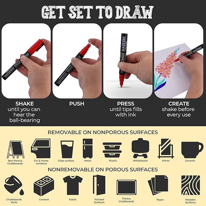 Bandle B. Chalk Markers - 24 Vibrant, Erasable, Non-Toxic, Water-Based, Reversible Tips. For Glass or Chalkboard Markers for Businesses, Restaurants, Liquid Drawing Chalk (Vibrant 6mm)