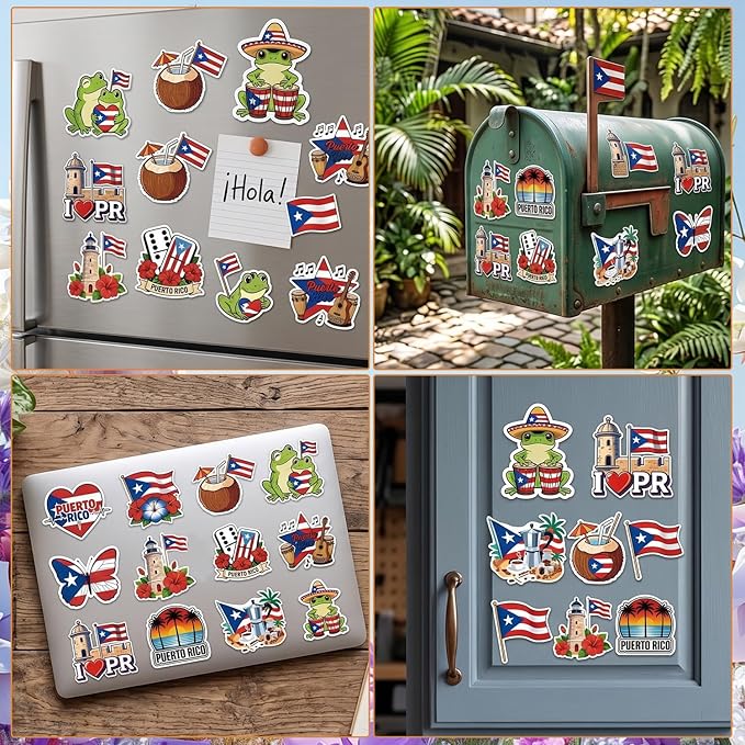Wxiben Puerto Rico Fridge Magnets - 12 Pcs Puerto Rican Souvenirs Gifts Travel Refrigerator Magnets Fridge Magnetic Stickers Decorations for Home Kitchen Office Car Mailbox Locker Decor