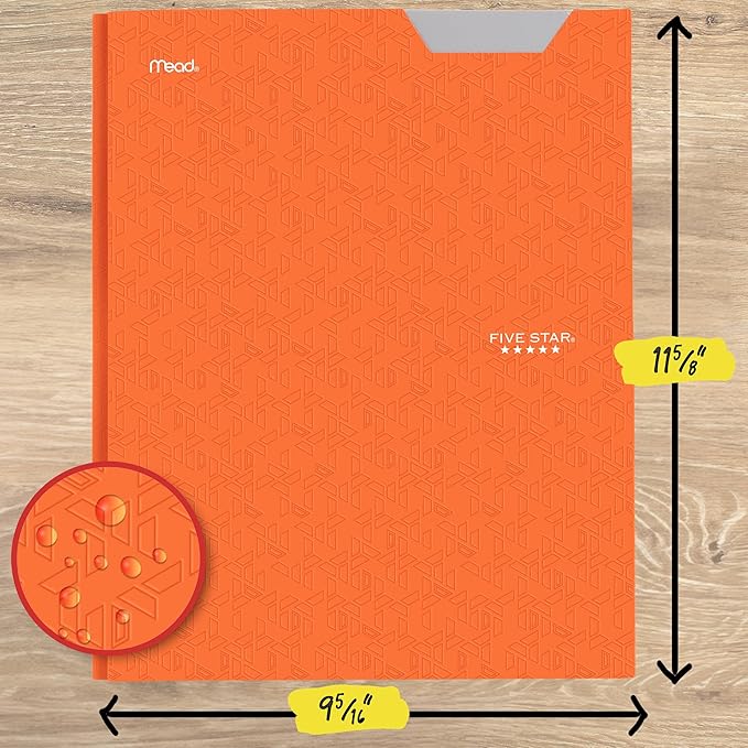 Five Star 2-Pocket Folder, Plastic Folder with Stay-Put Tabs and Prong Fasteners, Holds 8-1/2" x 11" Paper, Solar Orange (340300N)