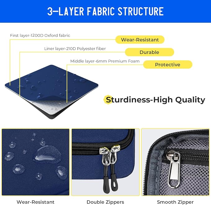 ECHSRT Large Capacity Pencil Case with Hidden Pocket, 1200D Oxford Fabric Zipper Pencil Pouch with Handle, Multi-Pocket Stationery Organizer for Office, College, Travel and Daily Carry, Blue