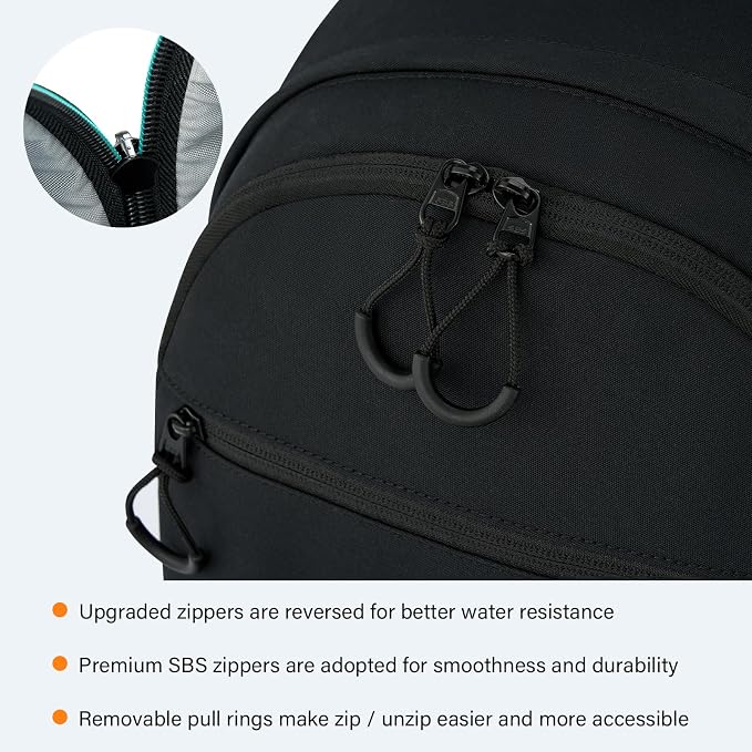 HanTrip 18 Inch Carry on Travel Backpack with Lots of Pockets, Black | 15.6 Inch Laptop Sleeve, Luggage Strap, Water Bottle Pocket, 28 Liters, Lightweight, Water Resistant, 18x14x8 Medium Bookbag