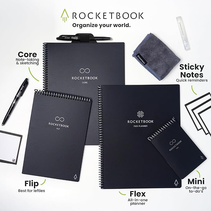 Rocketbook Accessory Kit – Complete Set with 2 FriXion Gel Pens, Spray Bottle, Microfiber Cloth & Pen Dock – Compatible with Rocketbook Notebooks & Planners for Effortless Organization Daily