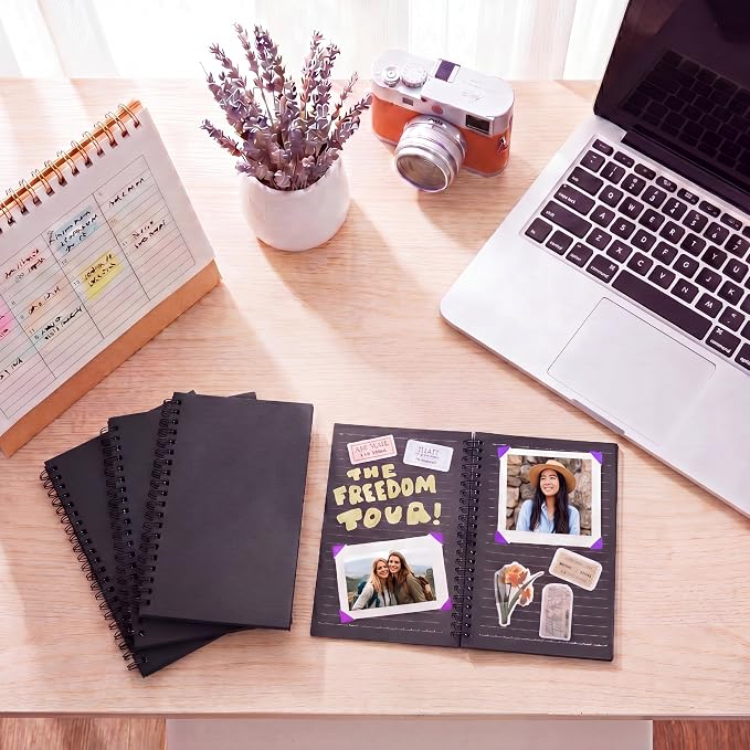 Yahenda 2 Pcs Spiral Notebooks, 1 Subject, Wide Ruled, Black Inner Pages