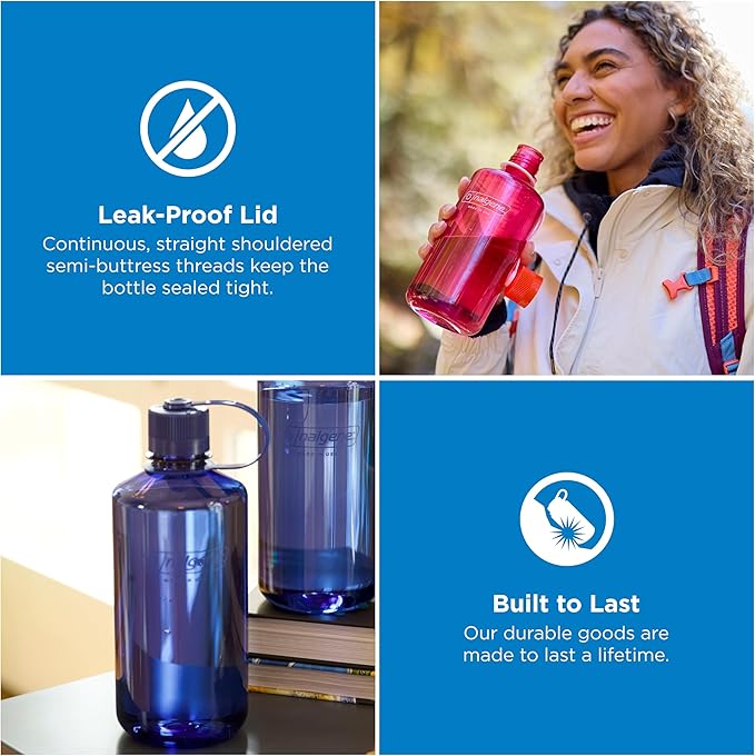 Nalgene 32 oz Narrow Mouth Water Bottle | BPA-Free, Durable & Leak Proof, Lightweight Bottle for Hiking, Gym & Travel, Denim