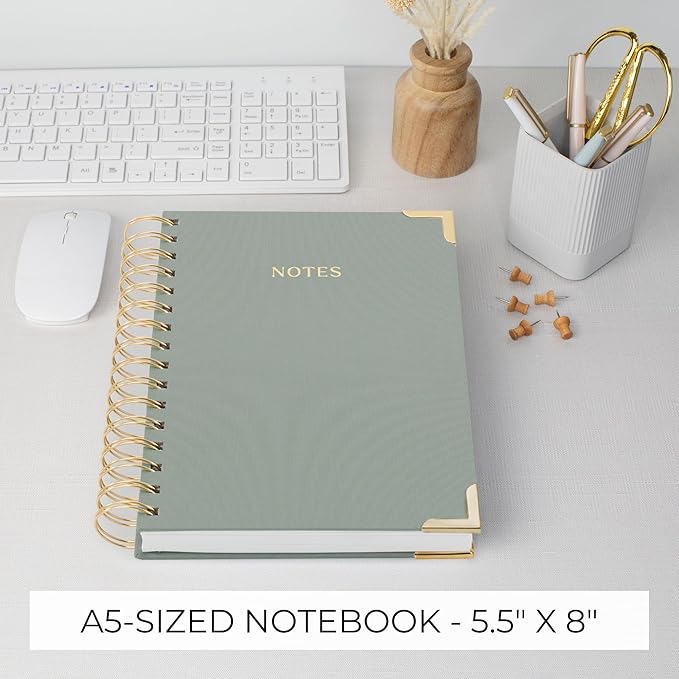 Aesthetic Thick Spiral Notebook Journal For Women in A5 Format - Modern Linen Hardcover College Ruled Note Book With 220 Lined Pages - Perfect For Writing And Staying Organized at Work or Schoo