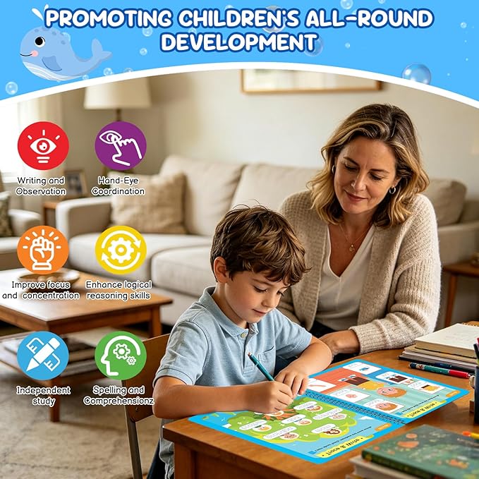 Preschool Learning Activities, Tracing Books for Kids 3+, 54 Reusable Toddler Learning Activities Book, Toddler Handwriting Practice, Montessori Travel Educational Toys, Gifts for Kids Ages 3+
