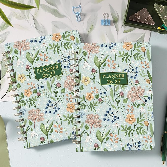 2026-2027 Academic Planner - Planner 2026-2027 from July 2026 - June 2027 with To-Do List, 6.3'' x 8.4'', Strong Twin-Wire Binding, Inner Pocket, Elastic Closure - Green