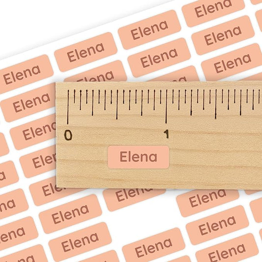 Mini Name Labels (175) - Custom Personalized Name Labels for Labeling Tiny Items, Washer and Dryer-Safe Waterproof Labels for Daycare, Preschool, and School - Peach
