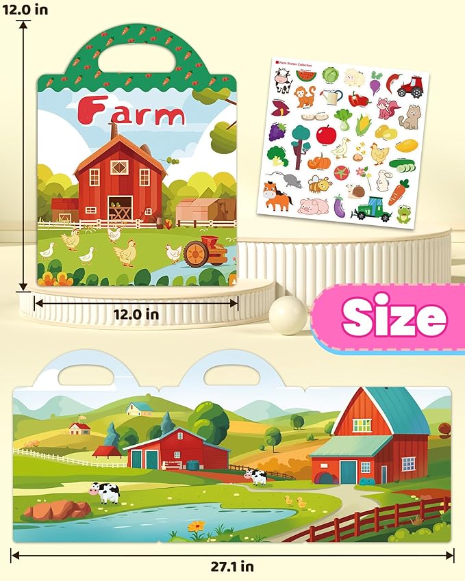 Walenced Reusable Sticker Book for Toddlers, Travel Stickers for Kids, Toddler Craft Activities Toys, Birthday Gifts for Boys & Girls