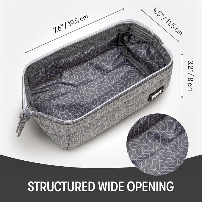 ZIPIT Lenny Pencil Case, Wide-Opening Zipper Pouch for Girls and Boys, Grey | Aesthetic pouch for school, machine washable, colorful lining, holds 55 pens & pencils, doubles as a makeup case for travel