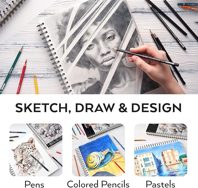 ARTEZA Sketch Book 2 Pack, 9x12 Inches, 200 Sheets of 68 lb Heavyweight Paper, Spiral Bound Drawing Pad with Perforated True-to-Size Pages for Sketching, Drawing, and Illustration