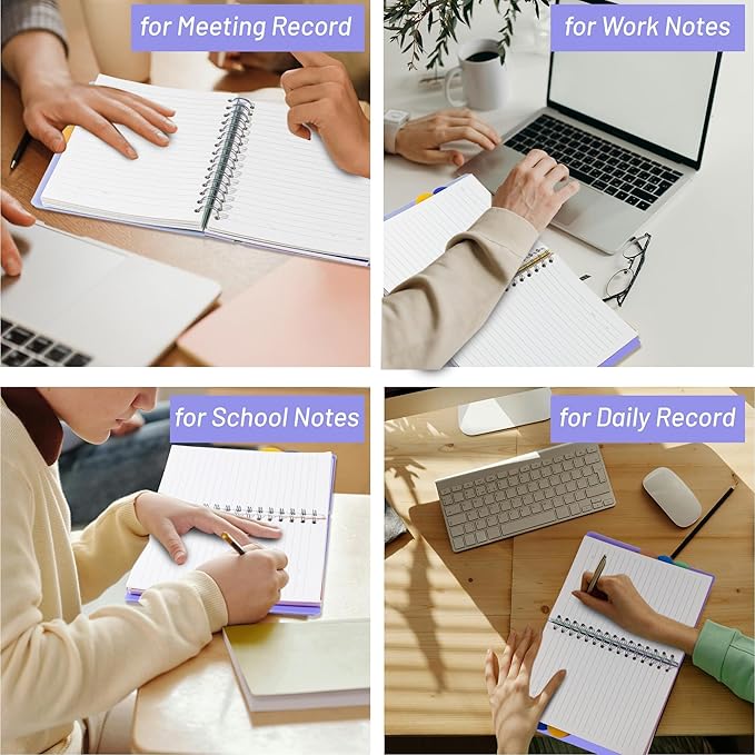 FLYING EAGLE 2 Pcs 5 Subject Notebook Wide Ruled, Small Spiral Notebook 5x7 for Work, 408 Pages Lined Journal with Removable Dividers, Small Notebooks for Work, Violet