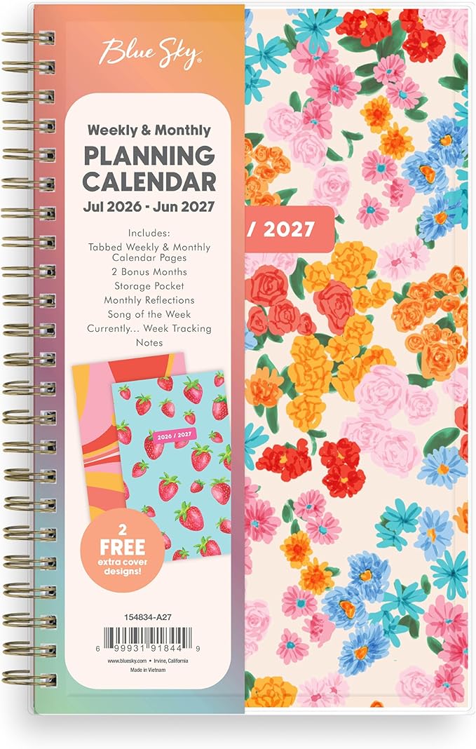 Blue Sky Gen Z 2026-2027 Weekly and Monthly Academic Year Planner Calendar, July 2026 - June 2027, 5" x 8", Flexible Interchangeable Cover, Wirebound, Laminated Tabs, Storage Pocket, Gladys