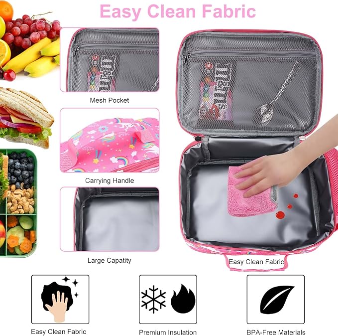 RHCPFOVR Kids Lunch Bag - Insulated Lunch Box for Boys Girls,Washable Lunch Bag and Reusable Toddler Leak-proof Lunchbox for School and Daycare