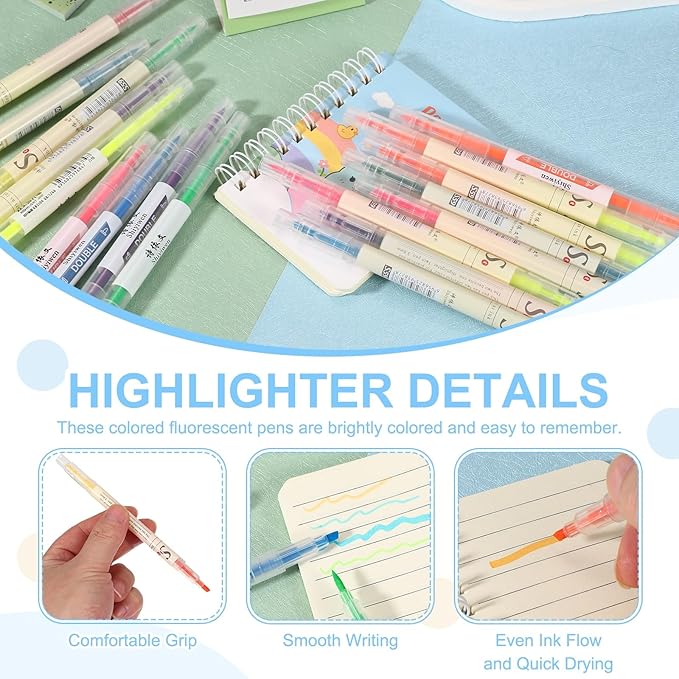 PATIKIL Dual Tip Highlighters, 12 Pack Double Sided Colored Highlighter 2 Colored No Bleeds Broad Tips Marker Pens Studying Supplies for Books Office Home, Pink/Light Purple