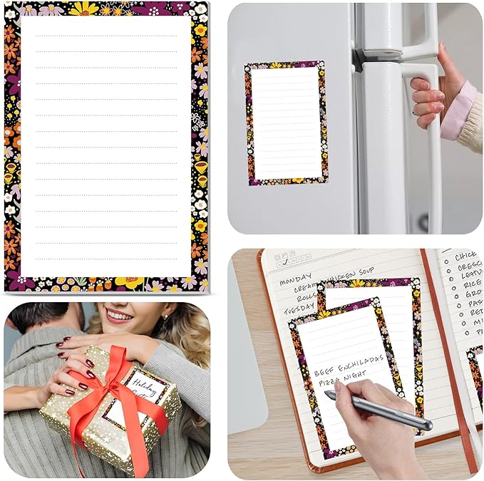 2 Pack Lined Sticky Notes 4x6 in, Cute Self-Stick Notepads with Lines, Large Memo Pads Strong Adhesive for Office, Home Cute Boho Small Flowers