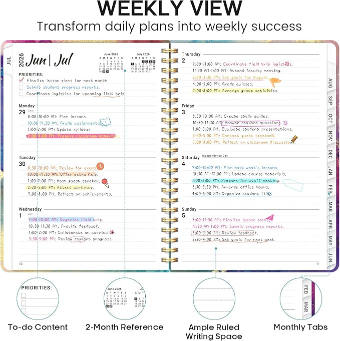 Academic Planner 2026-2027, Weekly and Monthly Calendar Book, July 2026 – June 2027, Hardcover Planner with Tabs, Perfect for Teachers, Students, Women & Men, A4 (8.5" x 11") - Gold