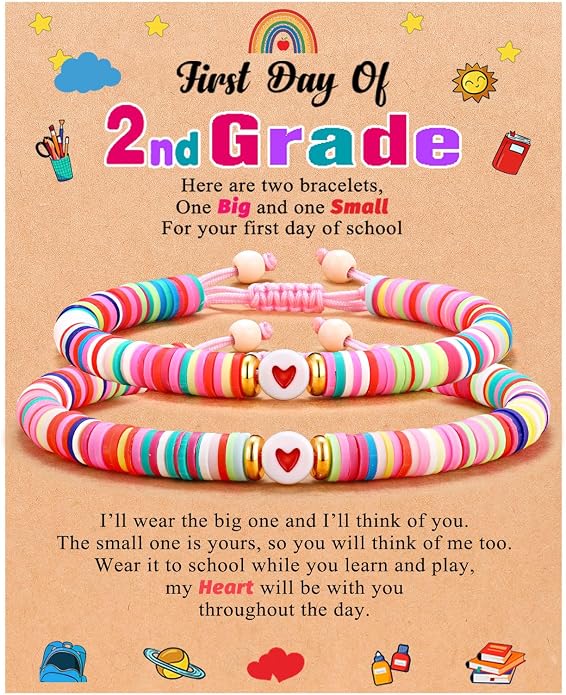 UPROMI First Day of Preschool/Kindergarten/1st Grade/2nd Grade/School Gift, Back to School Bracelet Mommy and Me Dad and Son