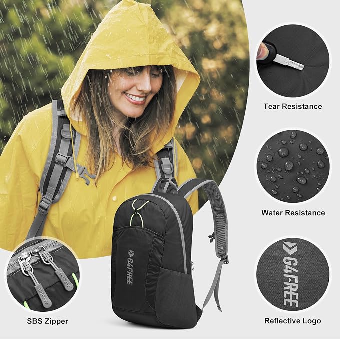 G4Free 24L Lightweight Packable Hiking Backpack Sport Travel Daypack Water Resistant for Women Men | Water Resistant Material, 11.4*7.9*18.5 in, Outdoor Sports, Travel, Hiking, Day trips, Cycling, Daily Use, Foldable Backpack
