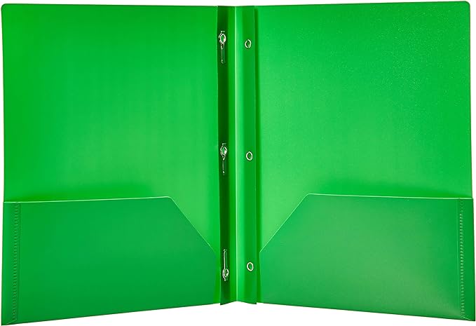 Amazon Basics Heavy Duty Plastic Folders with 2 Pockets for Letter Size Paper, Assorted Colors, Pack of 6