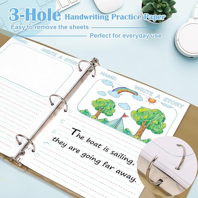100 Sheets 8.5 x 11" Story Writing Paper for Kids Loose Leaf Draw and Write Paper 3/4" Long Rule Double-Sided K2 Write Story Handwriting Practice Paper Kindergarten Storybook Paper with Lines