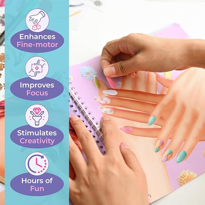 BSCOOL Nails & Makeup Sticker and Coloring Book for Girls Ages 4+ – 2 Pack – 240+ Removable Stickers – Nail Design & Makeup Activity Book – Creative Birthday Gift for Kids
