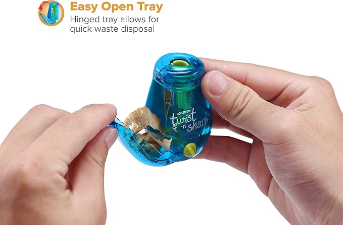 Bostitch Office Twist-n-Sharp Pencil Sharpener, for Kids & Colored Pencils, Assorted Colors (PS1-BLUE-2PK)
