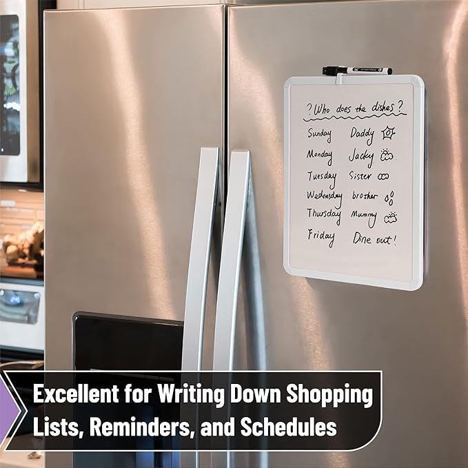 Mr. Pen- Dry Erase Board, 14” x 11” with a Black Dry Erase Marker, White Frame, Small Mini White Board for Students, Fridge, Wall, Locker, Includes Double Sided Tapes