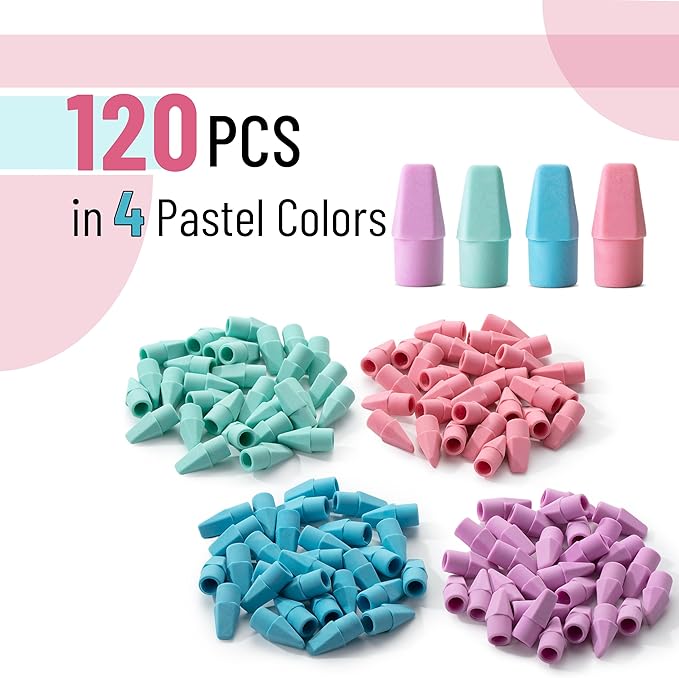 Mr. Pen- Pencil Erasers Toppers, 120 Pack, Pastel Color, Latex Free, No Smudge, Mr Pen Erasers for Pencils