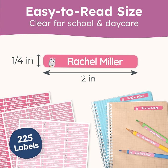 Personalized Kids Name Labels for Pencils Pink [225pcs] - Waterproof Name Stickers for School & Daycare - Pencil Custom Name Stickers - Children Name Stick On Labels for Pens (2.0”x0.3”)