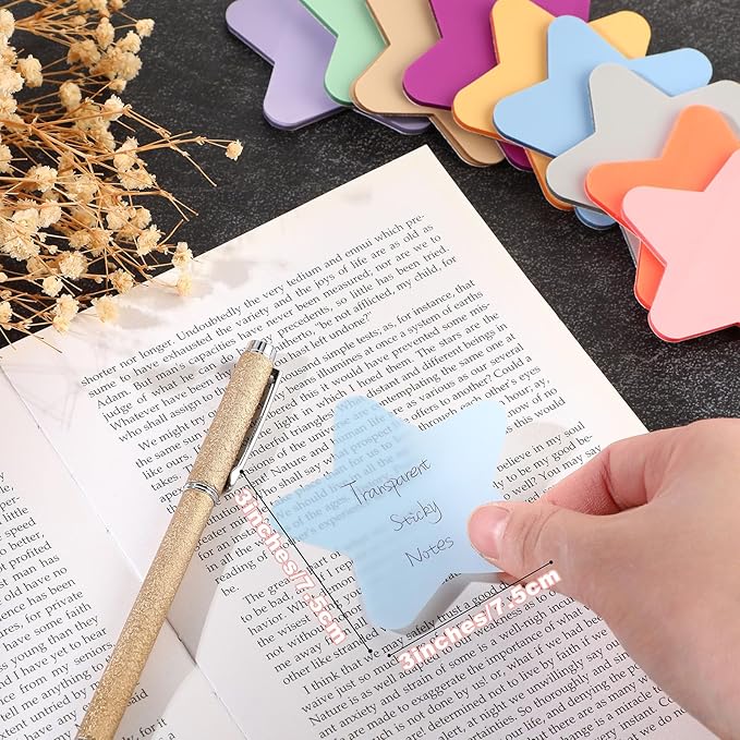 Jetec 900 Sheets Transparent Sticky Notes 18 Translucent Sticky Notes Clear See Through Memo Pad Colorful Self Adhesive Notepads for Notebook Bible Vision Board Office School(Star,Fresh Color)