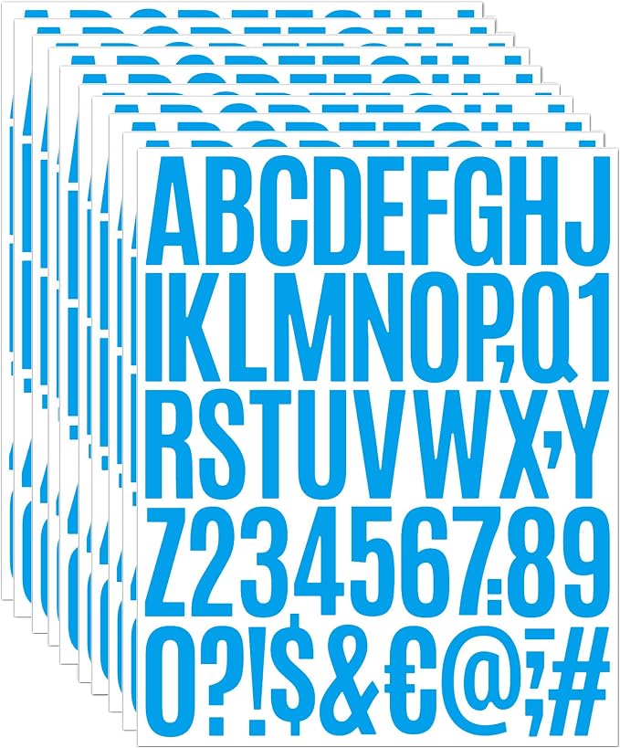 Alphabet Decals 2 Inch, 8 Sheets Large Letter Stickers, Waterproof Self Adhesive Vinyl Letters for Tumblers, Lockers, Travel Cases and School Supplies (Blue)
