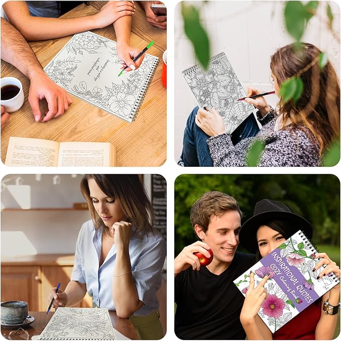 Kalysky Easy and Cozy Adult Coloring Book Set, 3 Pack Stress Relief Coloring Books for Adults Relaxation, Flower Inspirational Quotes Designs.