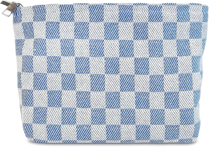 STARDW Checkered Makeup Bag Cosmetic Travel Bag, Toiletry Bag for Women | Canvas Lined Makeup Pouch for Skincare, Brushes, Toiletries & Travel Essentials, Cute Purse Organizer Pouches with Zipper
