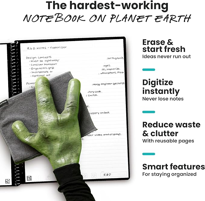 Rocketbook Core Reusable Smart Notebook, Lined Pages For School, Work and Creative Projects, Letter Size 8.5x11, Green - Premium